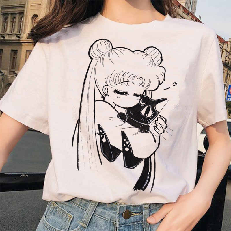 Kawaii Sailor Moon Summer Cat T-Shirt for Women