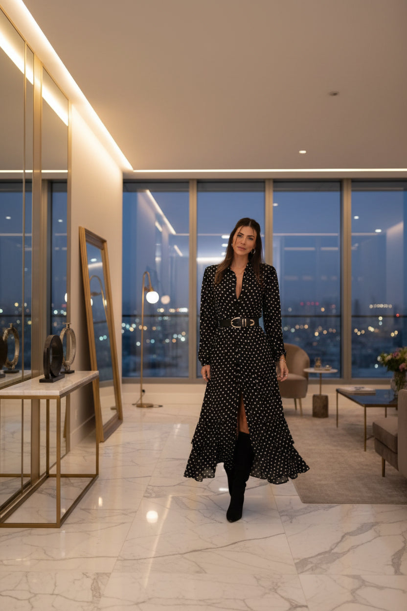 The Pois Chic Long Sleeve Woven Dress | Evarisluxe