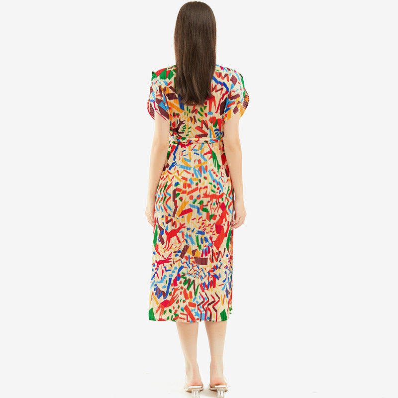 Printed Mid-Length Dress for Women - Summer 2024 Style