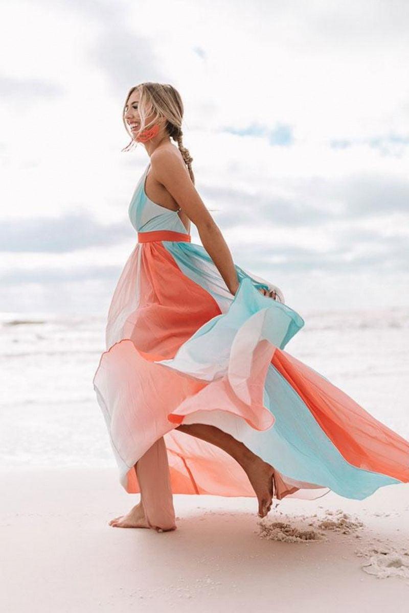 2021 Spring/Summer New Sexy Deep V Rainbow Dress