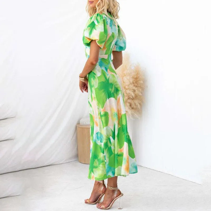 Summer Gradient V-Neck Mid Waist Dress