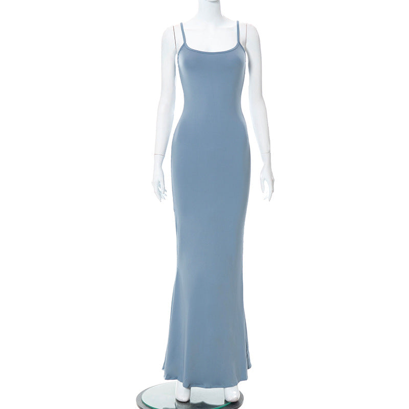 Slim Peach Fishtail Sleeveless Dress for Women