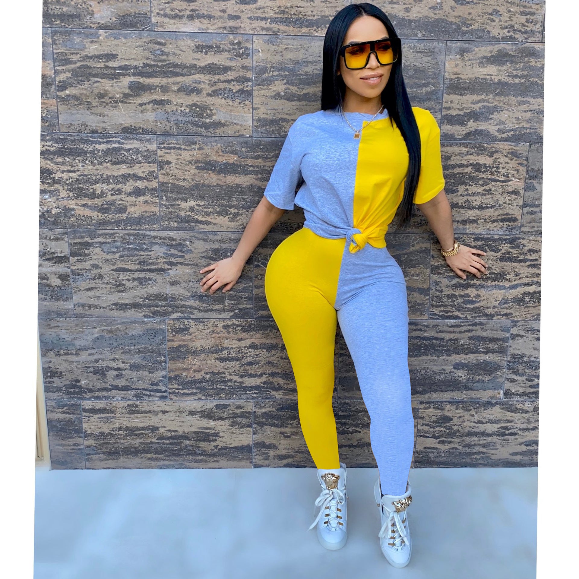 Summer Color-Blocked Sports Set for Women (Two Pieces)
