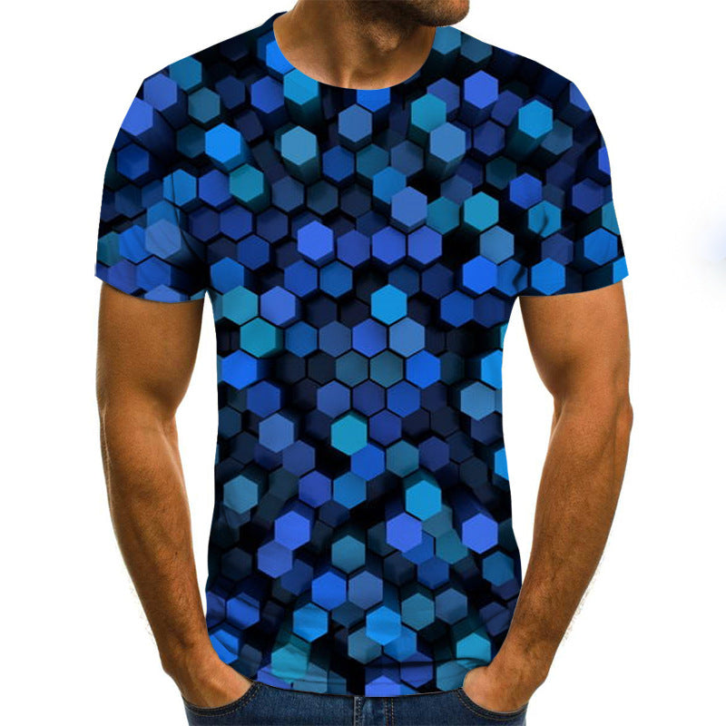 3D Geometric Print Men's T-Shirt, Short Sleeve
