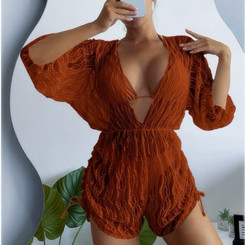 2024 High-Waisted Printed Swimsuit 3-Piece Set