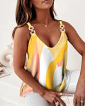 Summer Women's Sleeveless V-Neck Chain Print Top