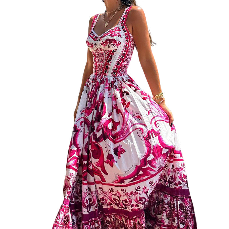 FD1460 Women's Fashion Floral Maxi Dress for Spring/Summer