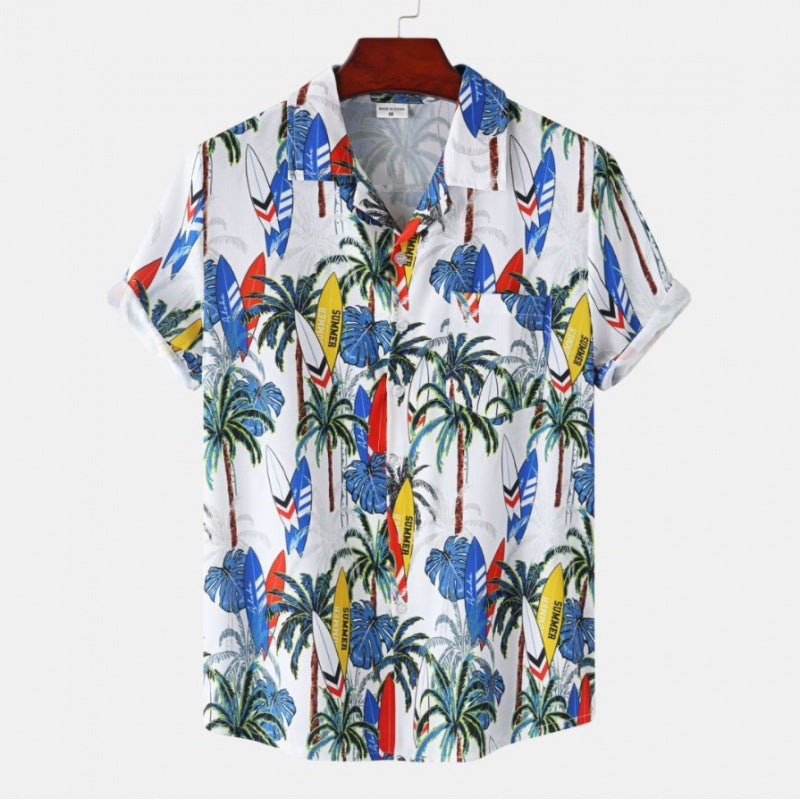 Men's Short Sleeve Hawaiian Print Shirt for Summer