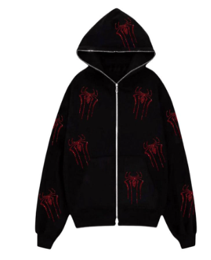 Spider Rhinestone Print Cardigan Jacket Combo