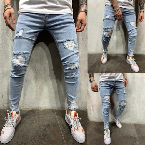 Slim-fit Ripped Stretch Denim Trousers for Men