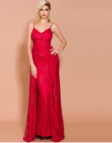 Evarisluxe Elegant V-Neck Backless Party Dress
