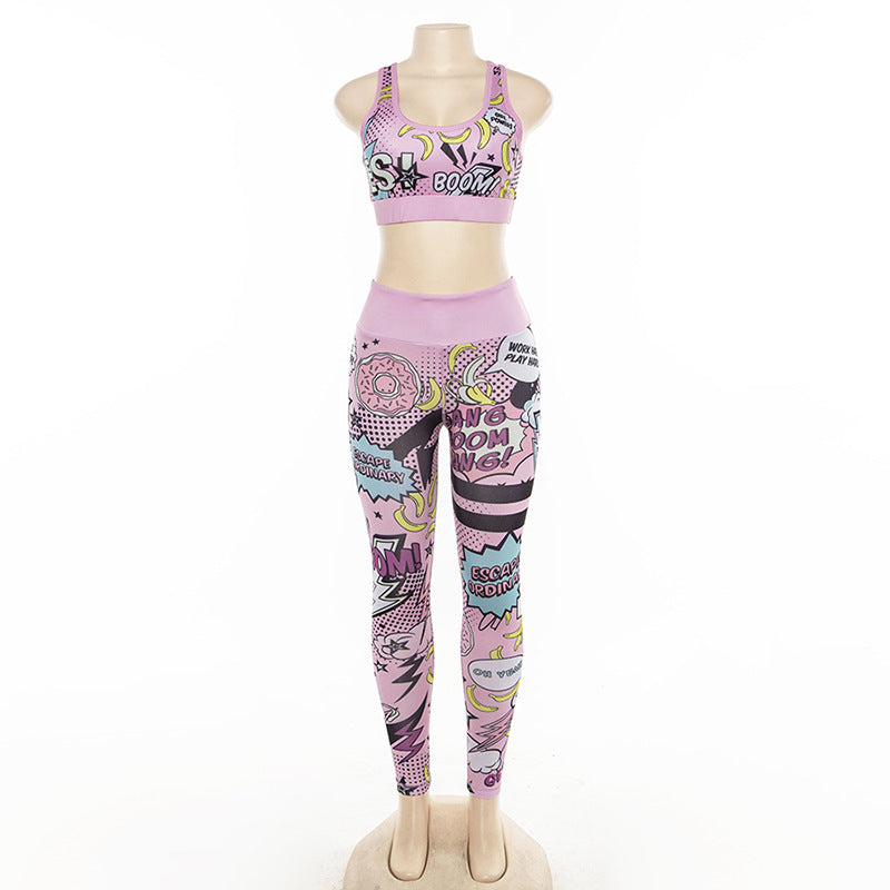 Cartoon Print Yoga Set for Women (Two-Piece)