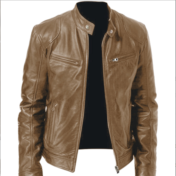 Men's Slim Fit Zipper Leather Cardigan Jacket