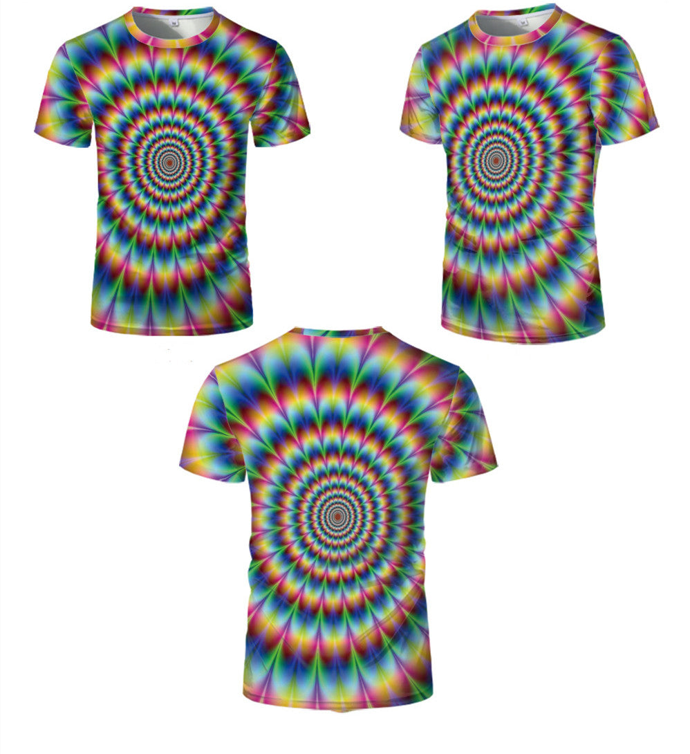 3D Color Circle Print Short Sleeve T-Shirt for Men