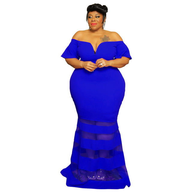 Evarisluxe Plus Size Mesh Puff Sleeve Gala Dress