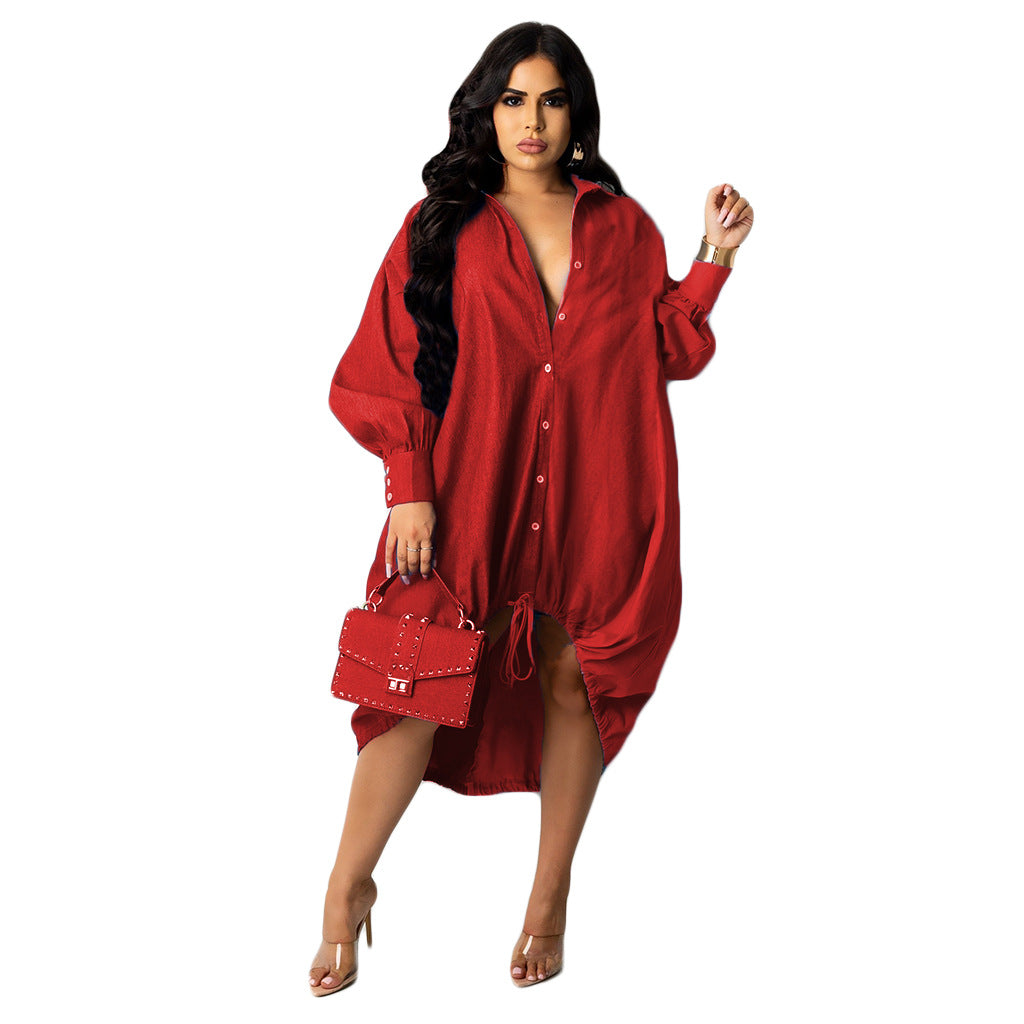 Evarisluxe Patchwork Hem Drawstring Dress