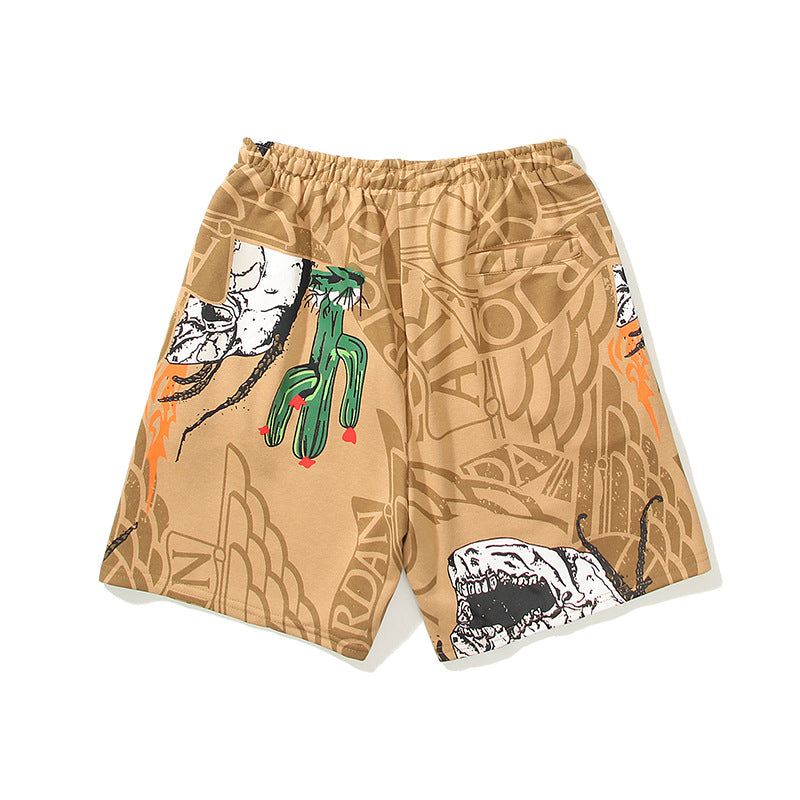 Skull Cactus Print Casual Shorts for Men and Women