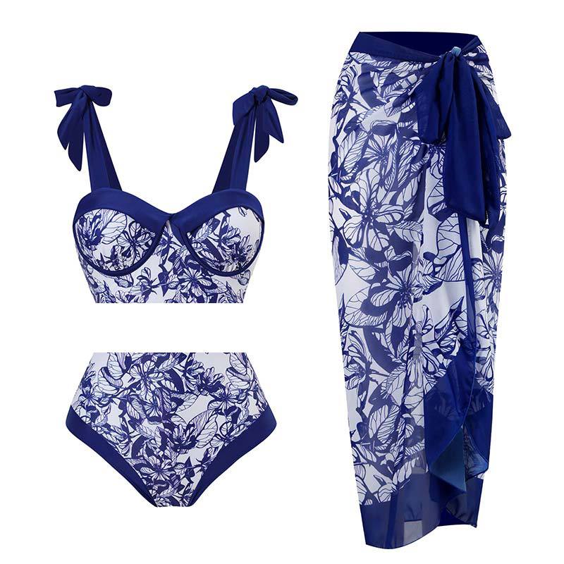 2023 Retro Three-Piece Swimsuit with Beach Skirt