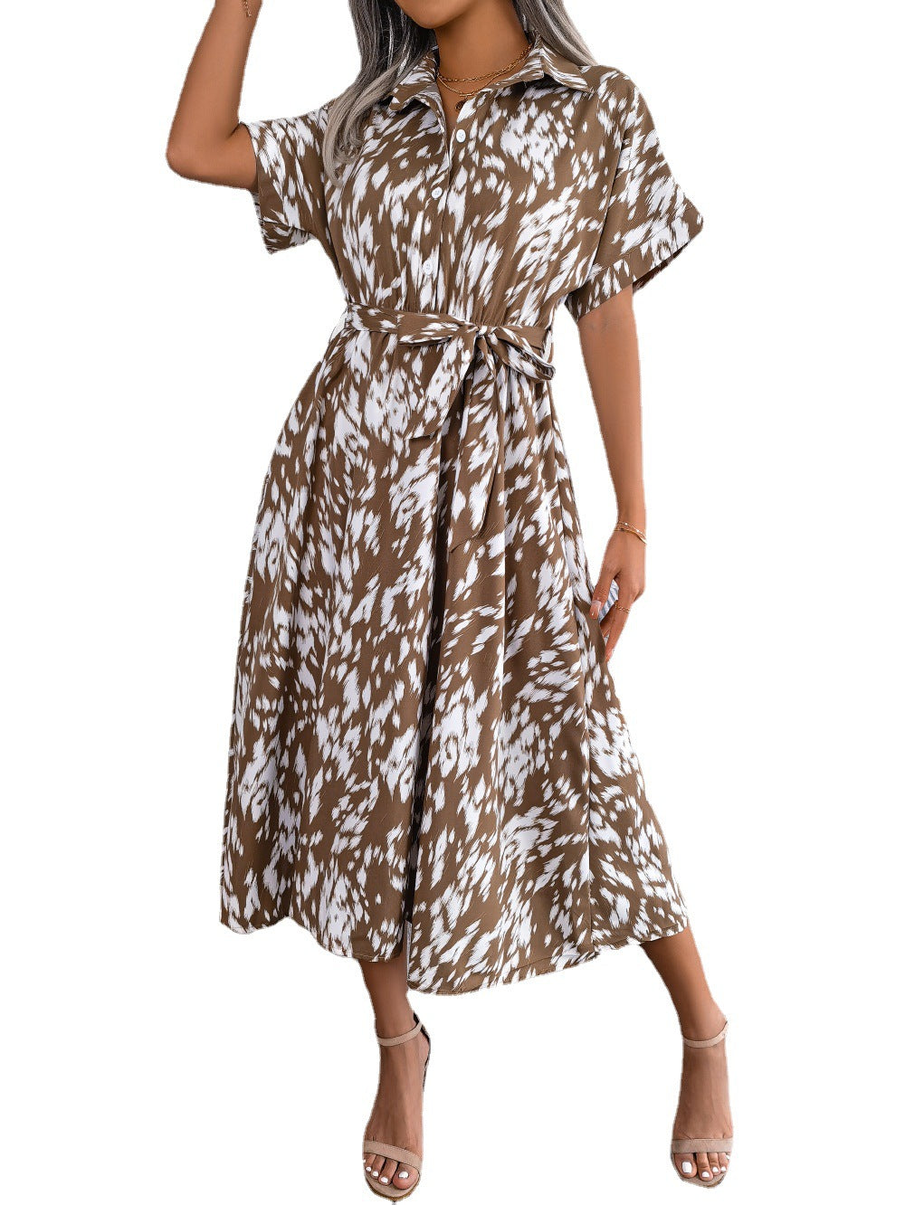 2024 Spring/Summer Leopard Print Shirt Dress for Women