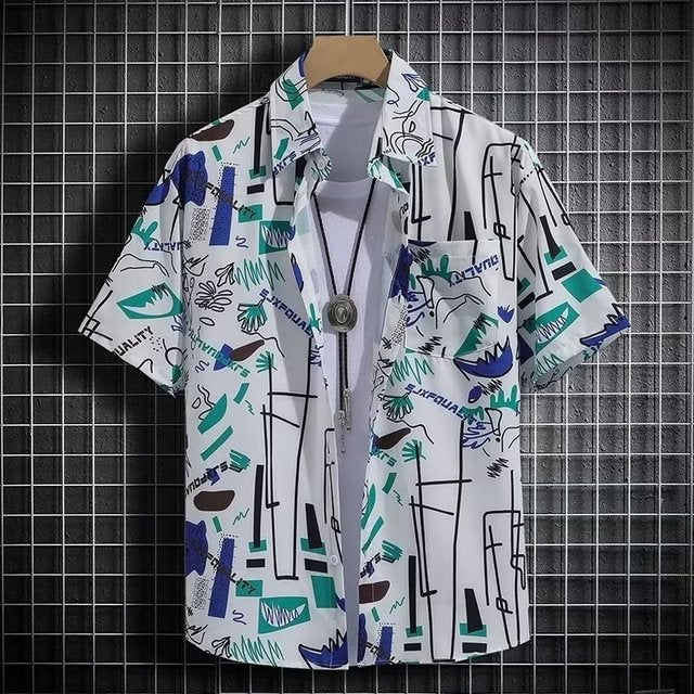 Men's Summer Short Sleeve Graffiti Polo Shirt