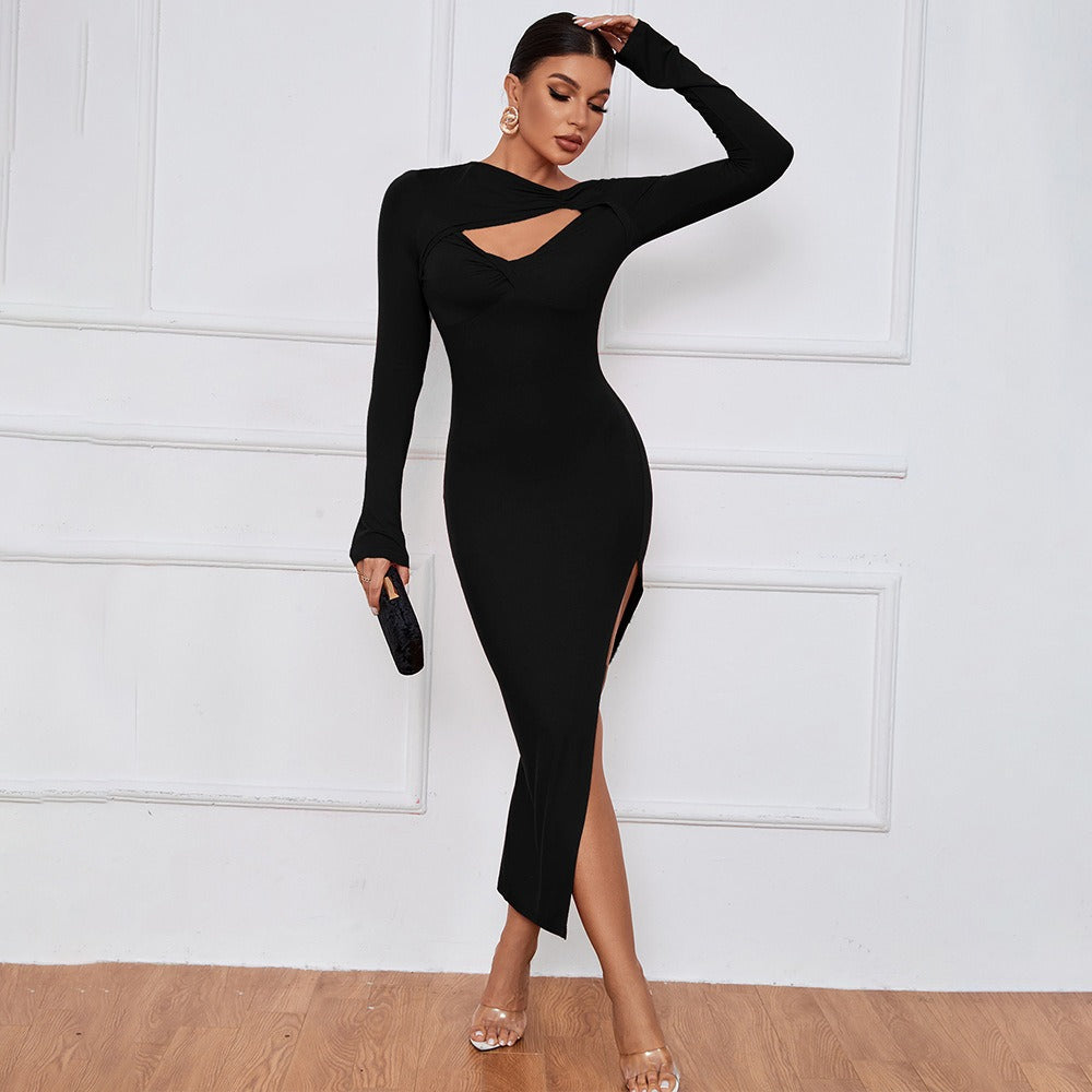 Evarisluxe Cutout High Slit Evening Dress