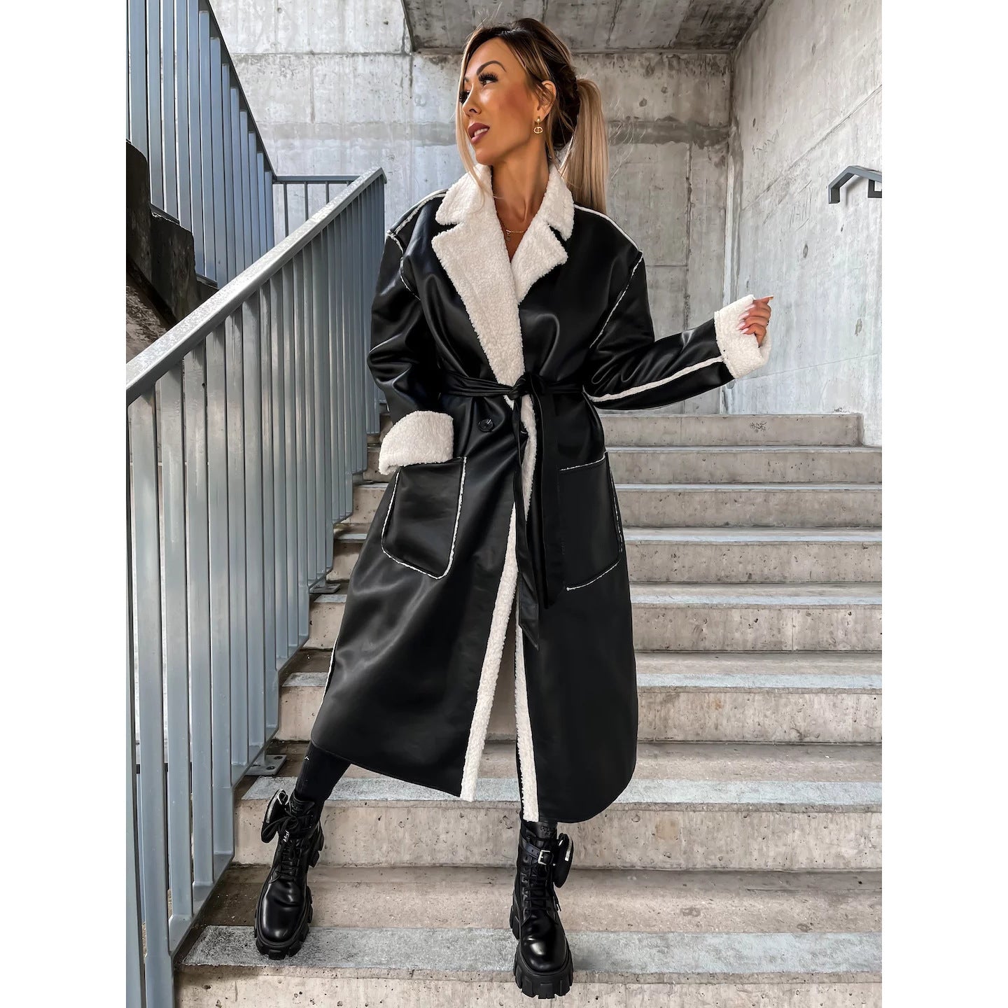 Casual Thickened Leather Trench Coat - Loose Fit Jacket