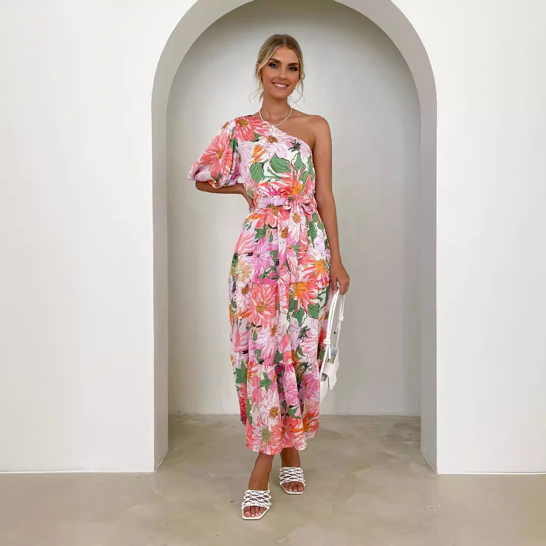 The Bloom Short-Sleeve Floral Maxi Dress | Evarisluxe