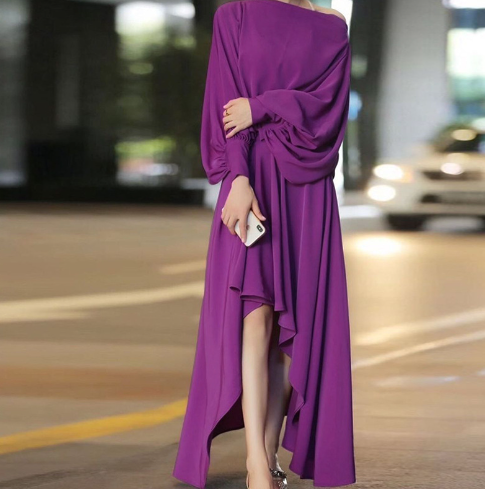 Creative Irregular Solid Color Dress for Women