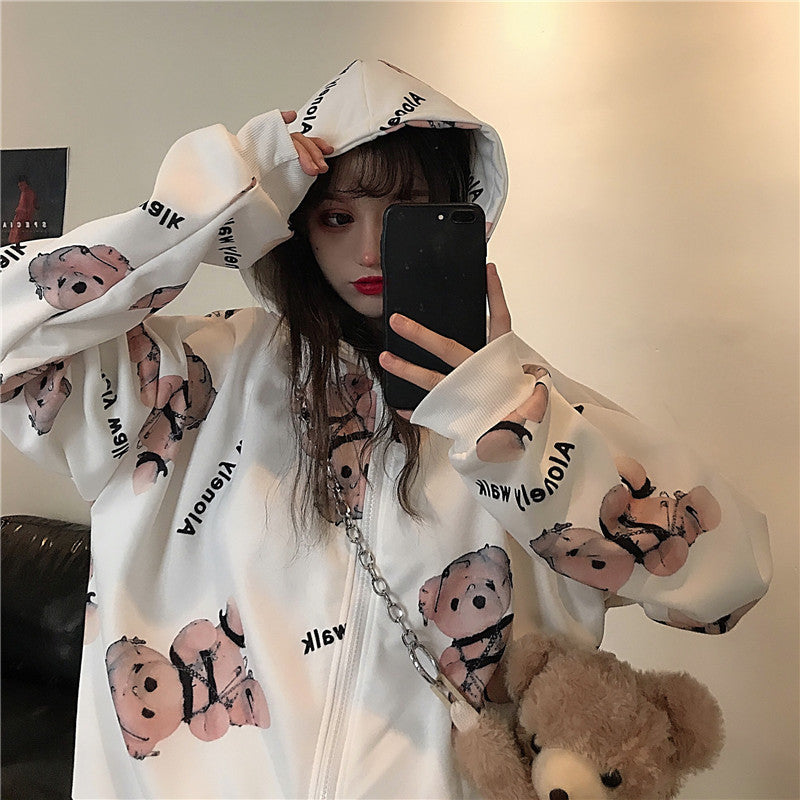 Trendy Bear Hoodie for Women - Loose Fit Autumn Jacket