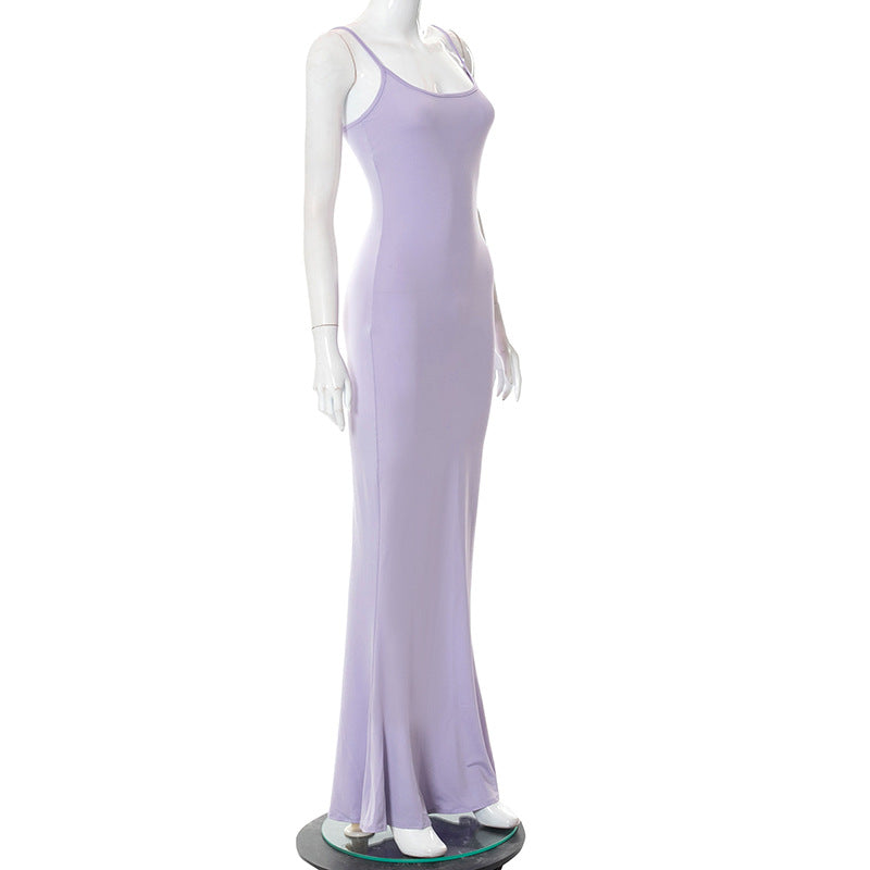 Slim Peach Fishtail Sleeveless Dress for Women
