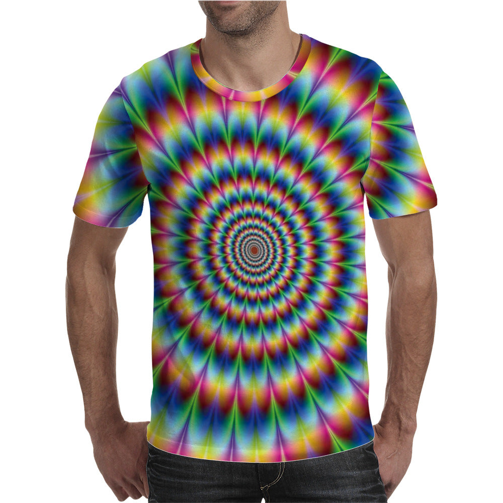 3D Color Circle Print Short Sleeve T-Shirt for Men