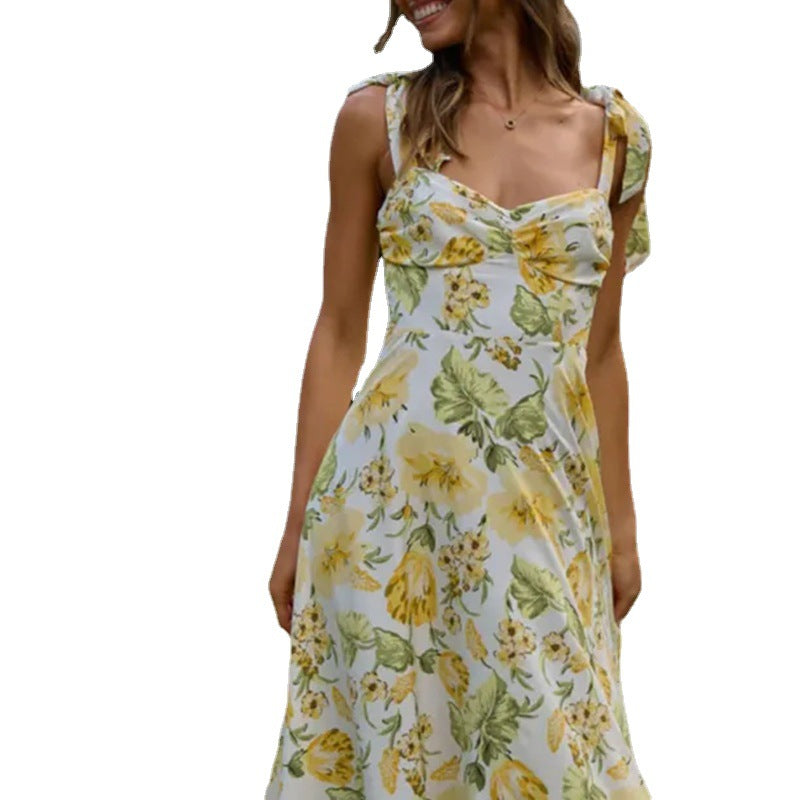 Fashionable Printed Tie Dress for Spring/Summer 2024