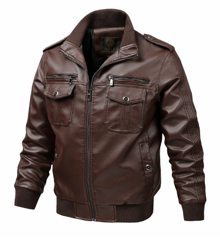Large Size PU Leather Multi-Pocket Cargo Jacket