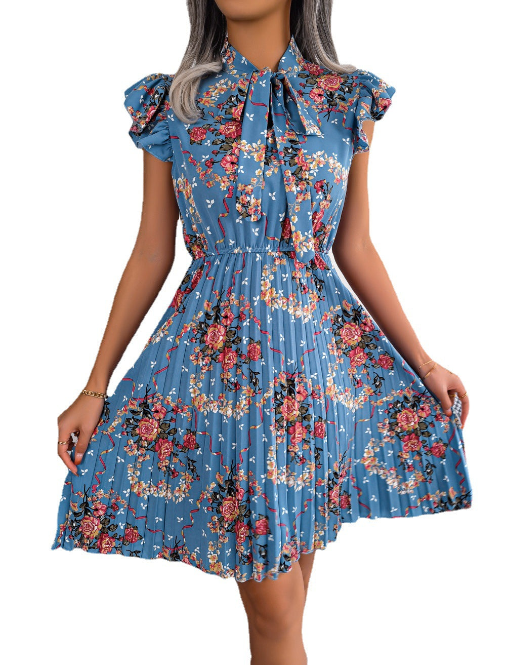 2024 Spring/Summer Floral Waist-Tie Pleated Skirt