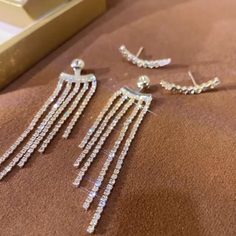 Evarisluxe Rhinestone Multi-Chain Tassel Earrings