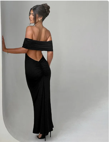 Elegant Backless Off-Shoulder Maxi Dress