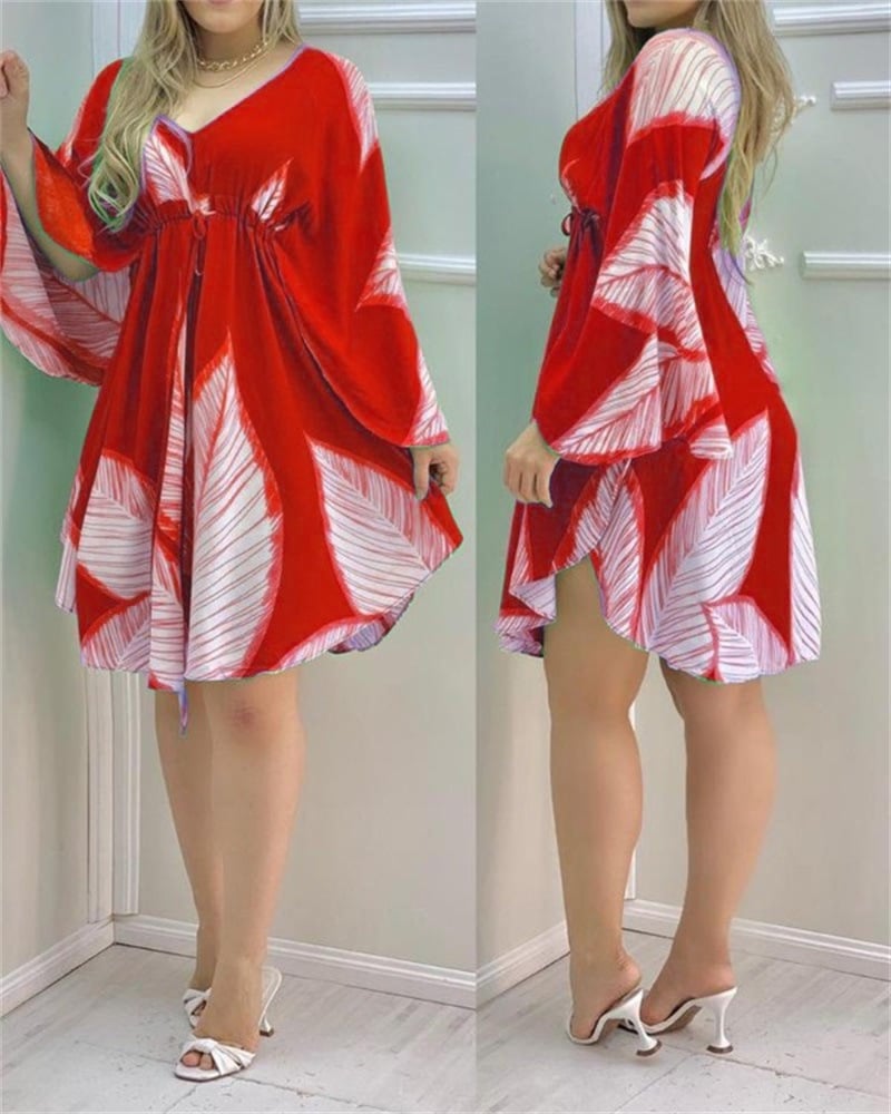 Evarisluxe Leaf Print Midi Dress