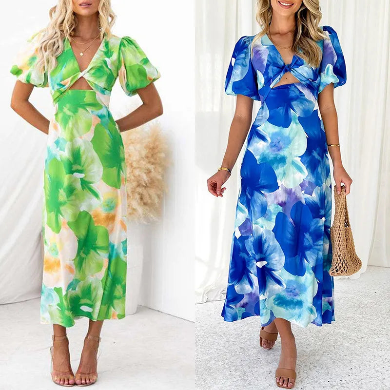 Summer Gradient V-Neck Mid Waist Dress
