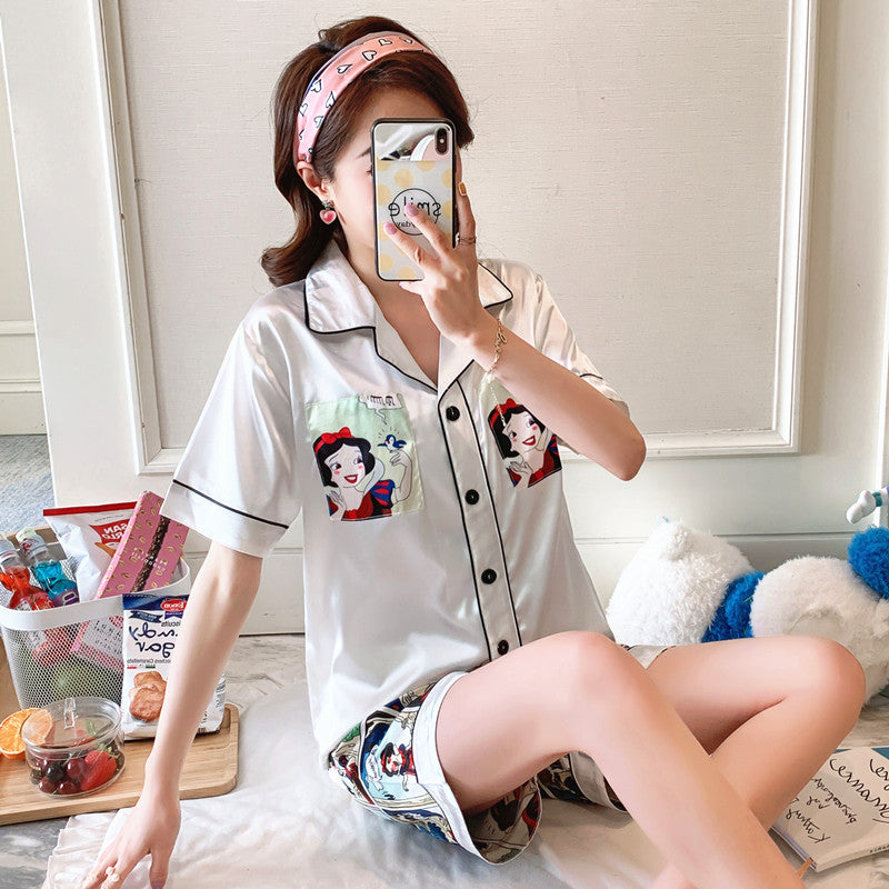 Summer Silk Pajamas for Women - Cute Short Sleeve Set