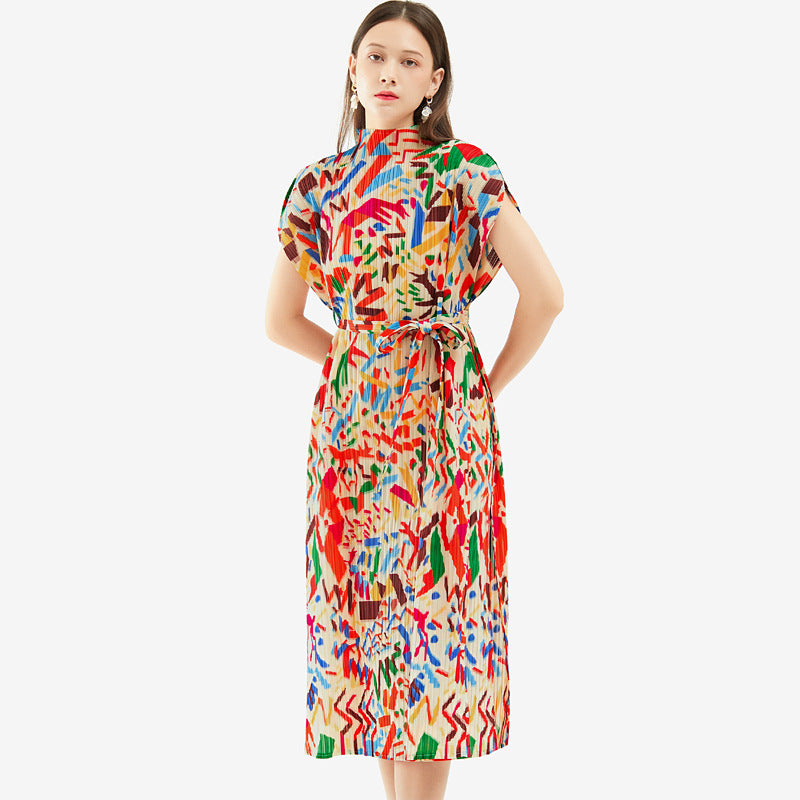 Printed Mid-Length Dress for Women - Summer 2024 Style