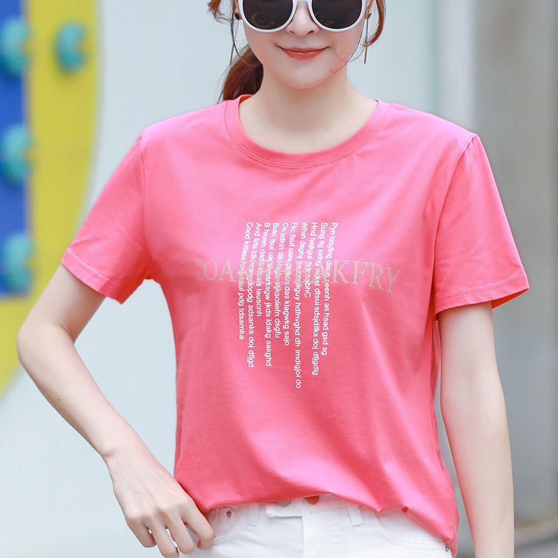 Summer Loose Cotton T-Shirt for Women - Short Sleeve