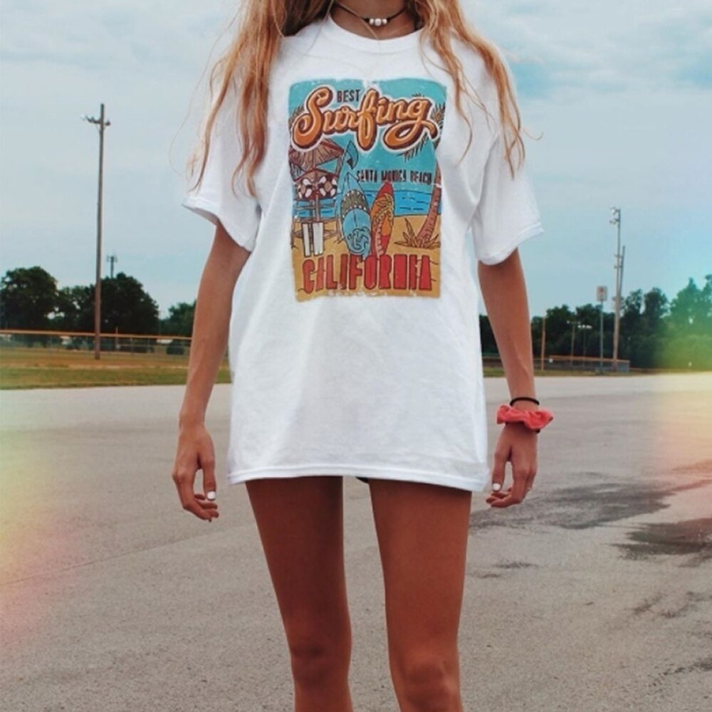 White Graphic T-Shirt for Women - Summer Loose Fit