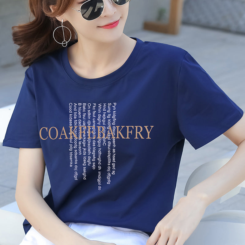 Summer Loose Cotton T-Shirt for Women - Short Sleeve