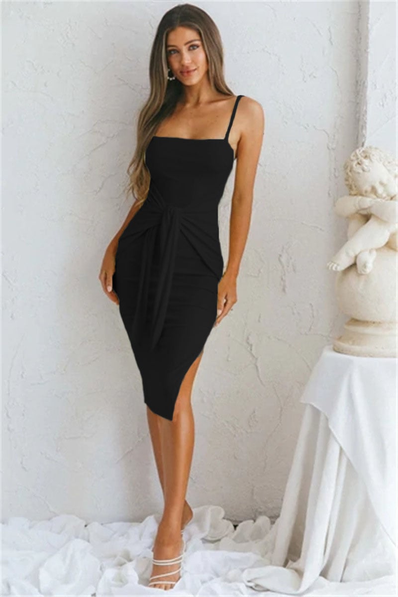 Evarisluxe Strap Slit Casual Tight Dress