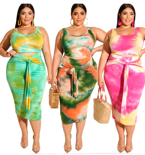Printed Vest and Midi Skirt Two-Piece Set