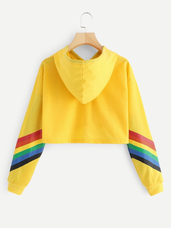 Rainbow Striped Hoodie T-Shirt for Women (Summer/Fall)