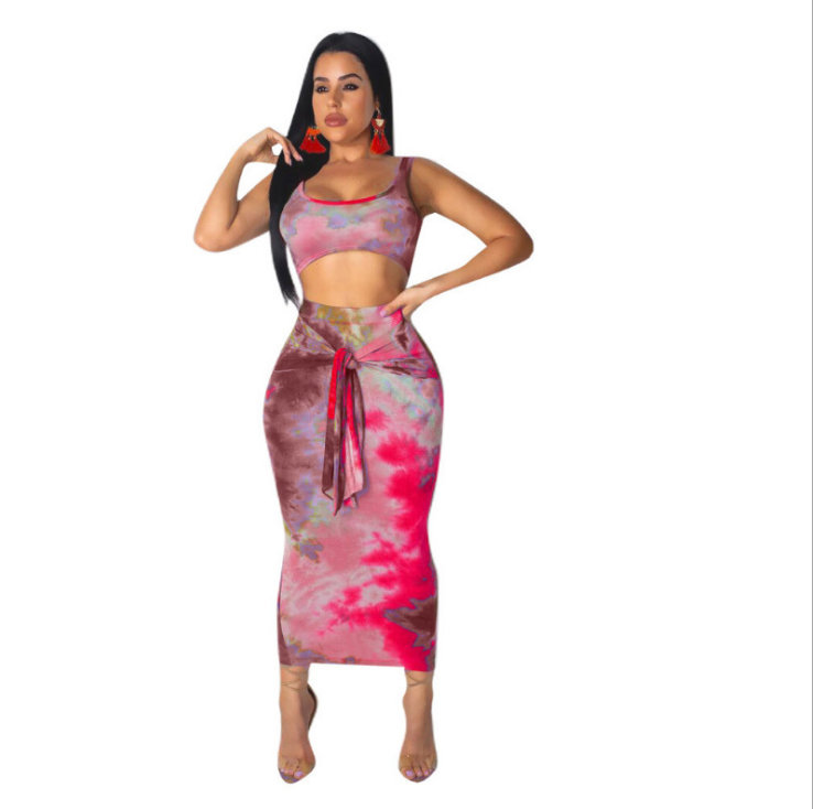 Printed Vest and Midi Skirt Two-Piece Set