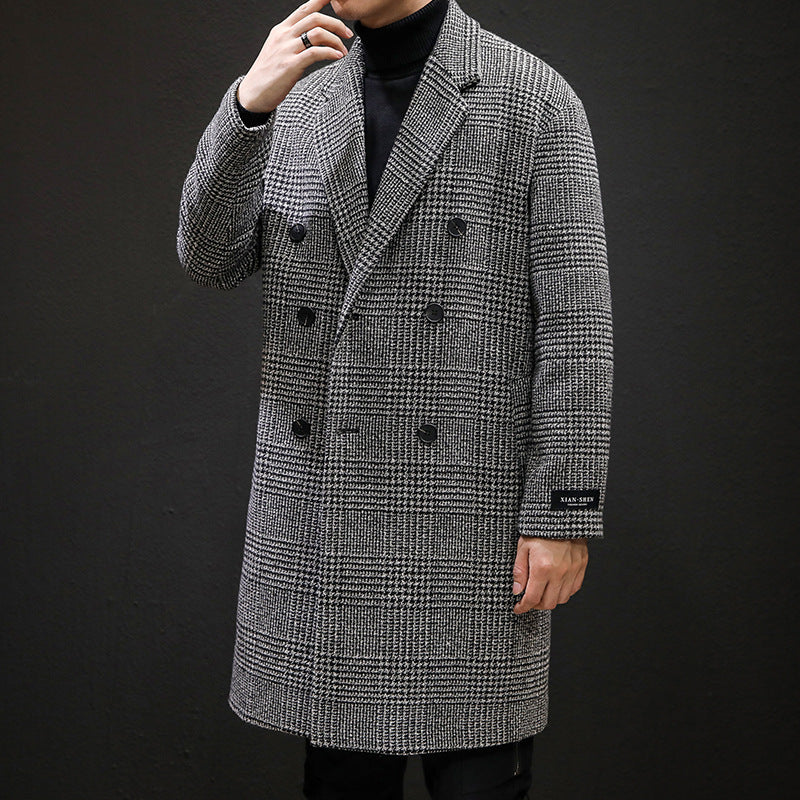 Men's Double-Breasted Plaid Overcoat - Tailored Fit