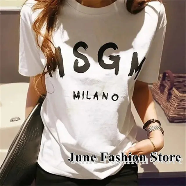 2024 Summer Fashion Letter Print Cotton T-Shirt for Women