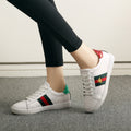 Genuine Leather White Sneakers with Bee Embroidery